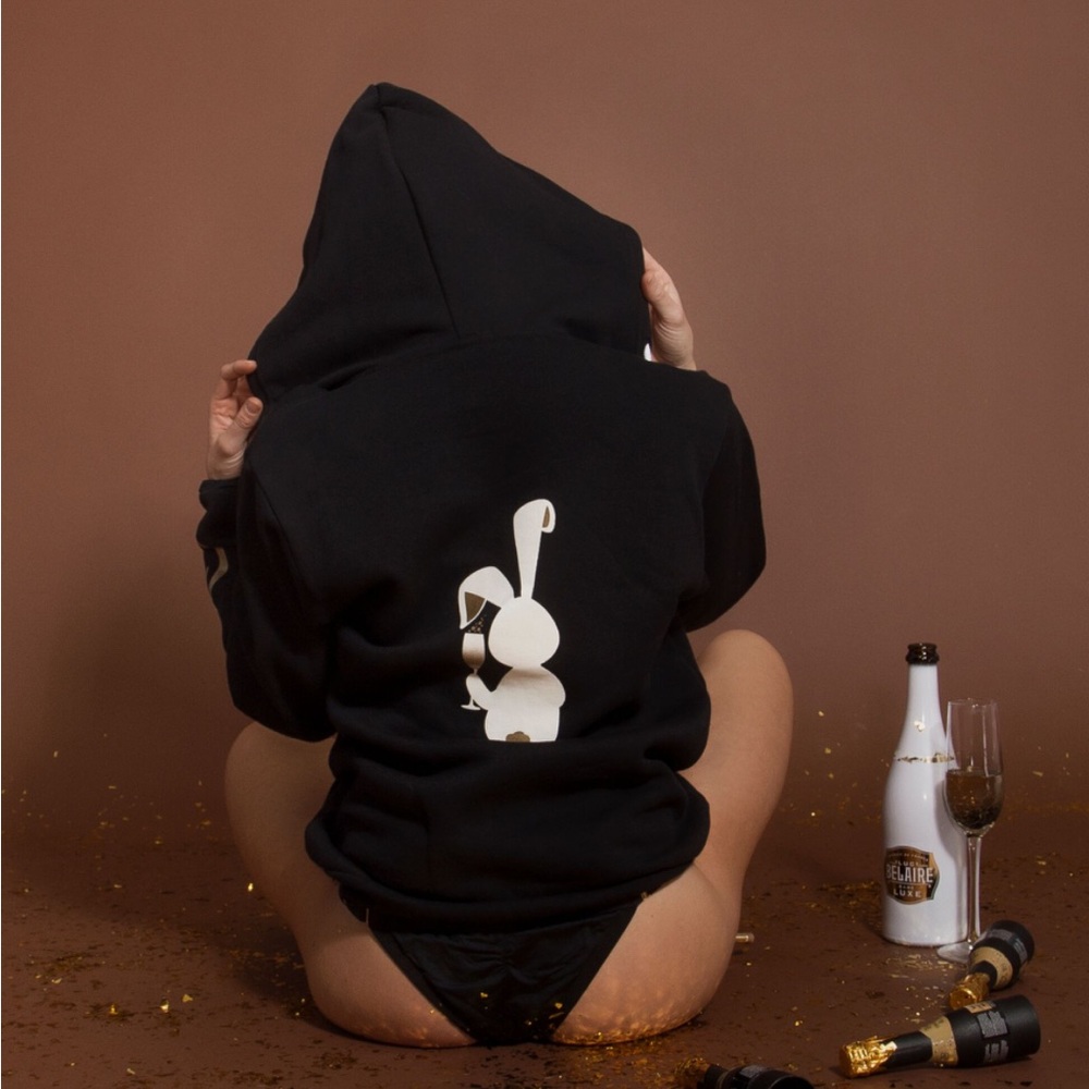 Champagne Bunni White Bunny Logo Hoodie